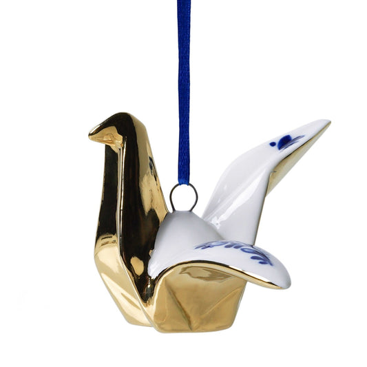Keramisk juleornament med origamifugl – Heinen Delfts Blauw Ornament Heinen Delfts Blauw