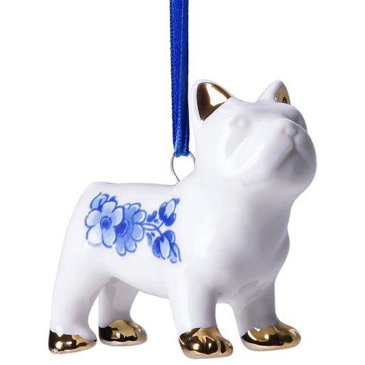 Keramisk juleornament med fransk bulldog – Heinen Delfts Blauw Ornament Heinen Delfts Blauw