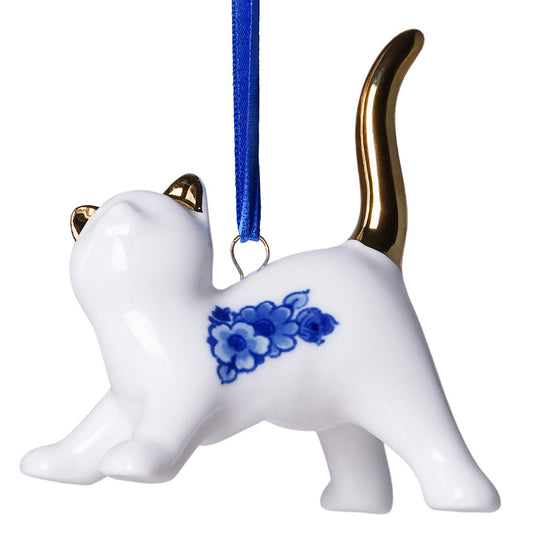 Keramisk juleornament med kat – Heinen Delfts Blauw Ornament Heinen Delfts Blauw