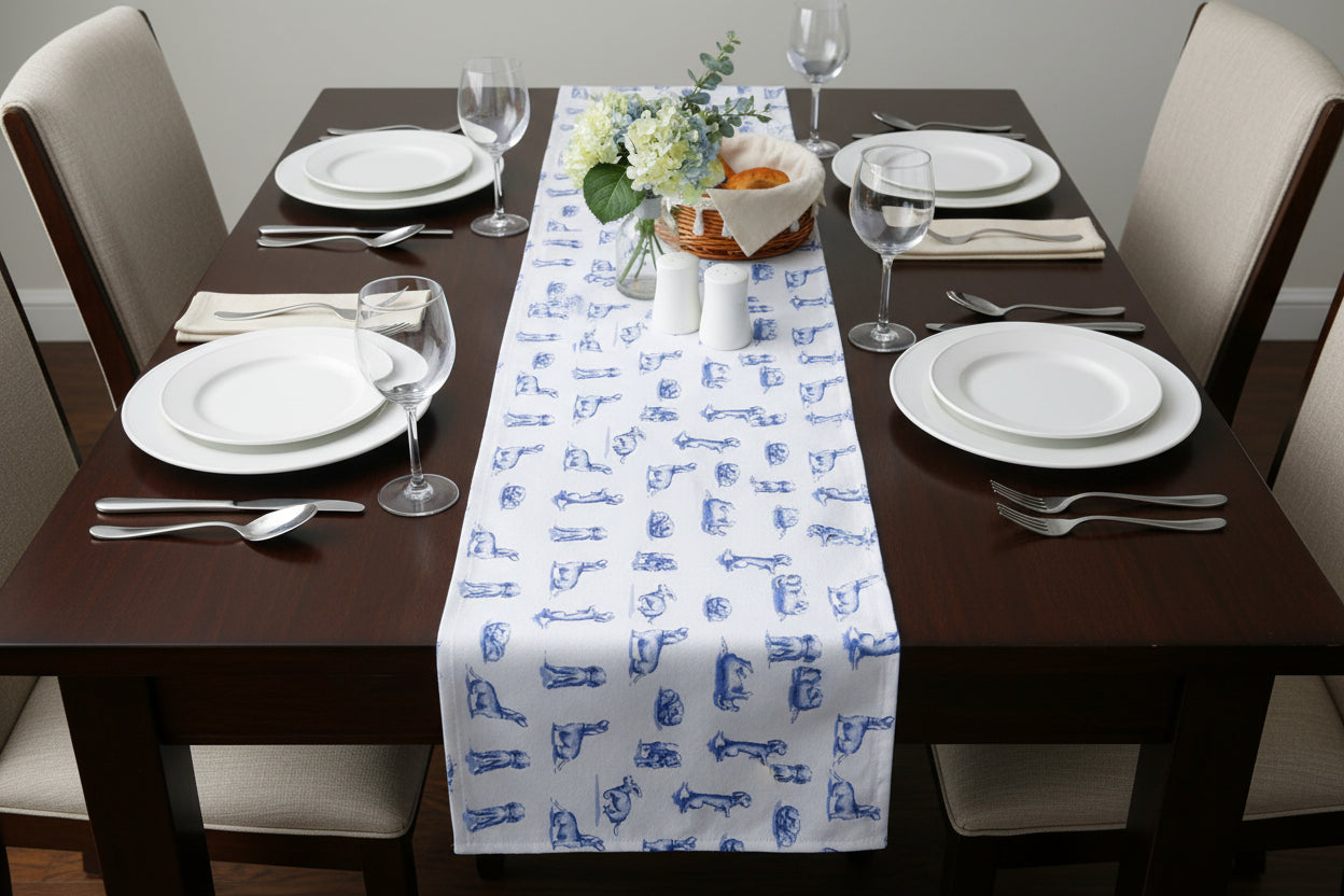 Bordløber med blå gravhunde 150x50 cm Bordløbere Heinen Delfts Blauw