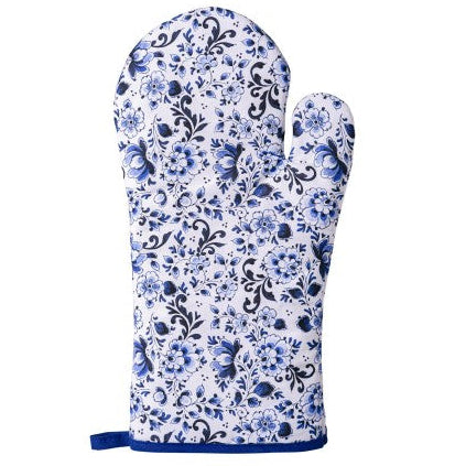 Grillhandske hvid med blå blomster Heinen Delfts Blauw