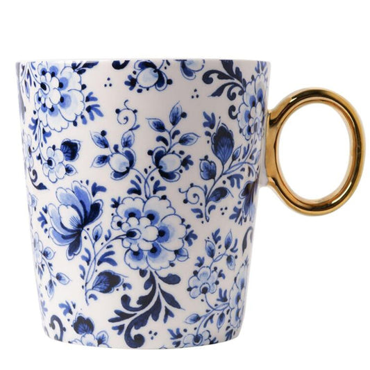 Krus med blomster og guldhank