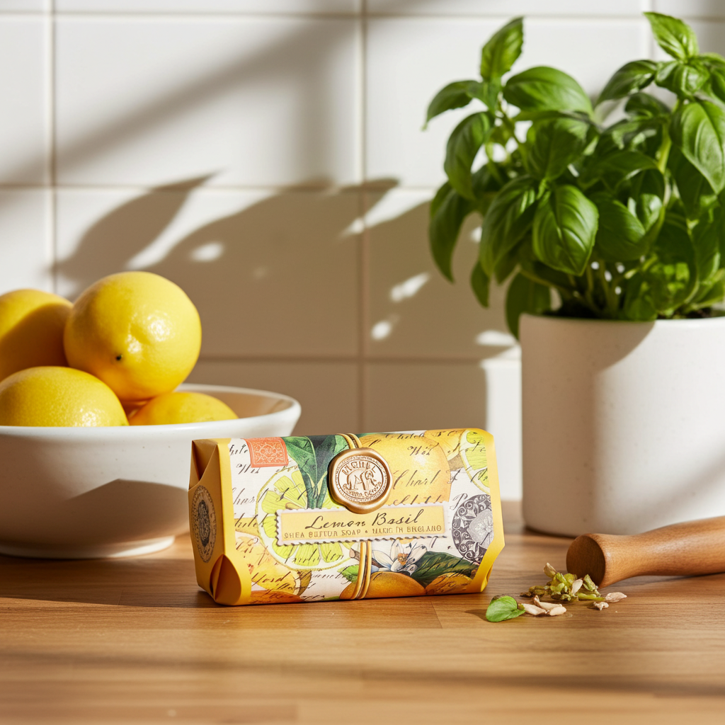 Hånd & badesæbe Lemon Basil 250g - Sheasmør - Michel Design Works Michel Design Works