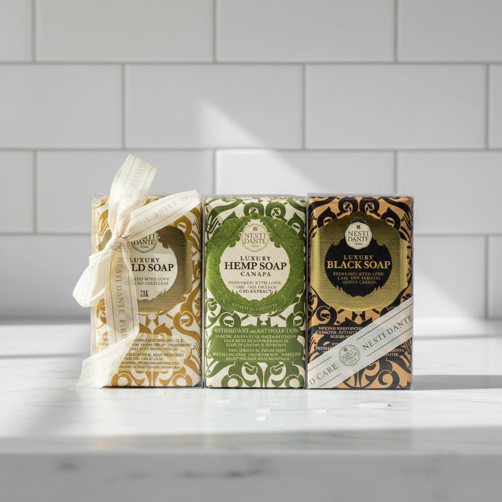 Nesti Dante Gavesæt – 3 luksussæber (Gold, Hemp & Black) 3 x 250g Italiensk fast sæbe Nesti Dante