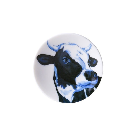 Rund keramik magnet med ko