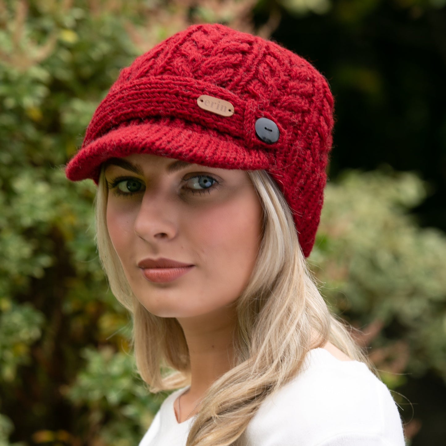 Erin Hue 100% Uld med Foer - Aran Cable Strik med Skygge Erin Knitwear Rød