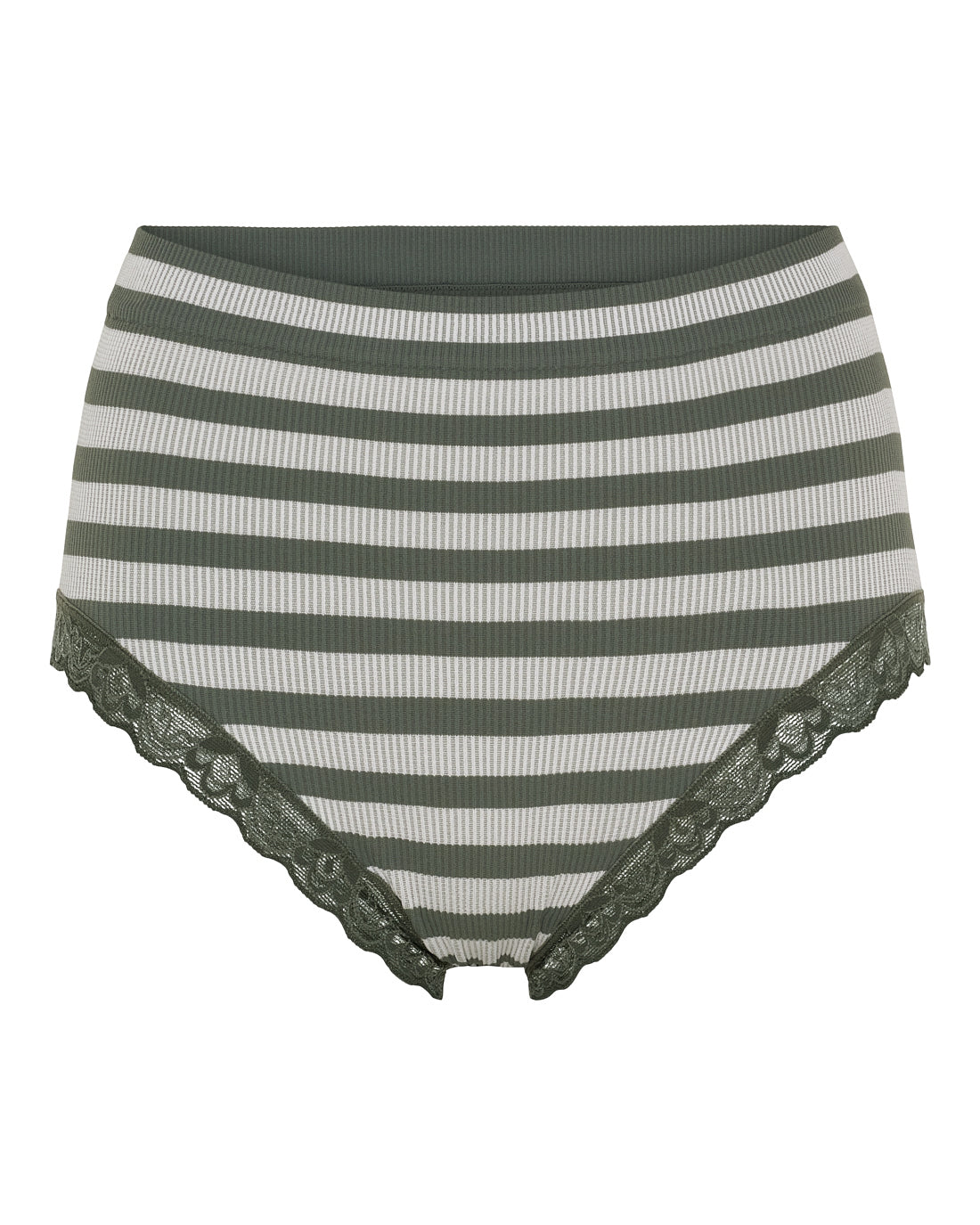 Tim & Simonsen ISA Stripe Rib Midi Panties Lace – flere størrelser og farver Tim & Simonsen Oliva-Bianco S/M