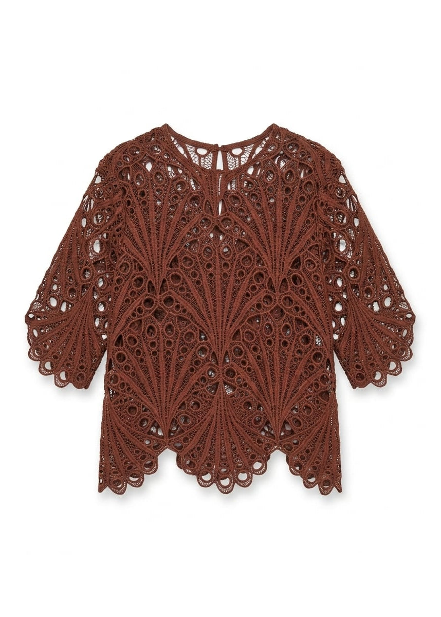 Tim & Simonsen Alvilda Lace Bluse – onesize Tim & Simonsen Brun One-size