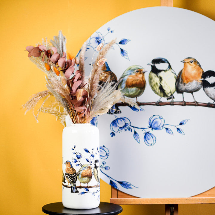Cylindervase med Skovfugle – Heinen Delfts Blauw Vaser Heinen Delfts Blauw
