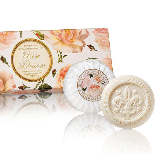 Gaveæske rose blossom med 3 sæber 3x100 gram Italiensk fast sæbe Saponificio Artigianale Fiorentino