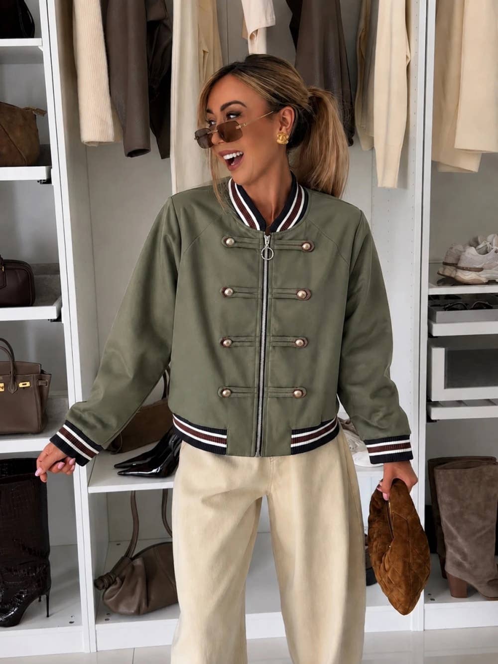 Bomberjakke i Officerstil – One Size 36-42 Jakke ISSYMA khaki