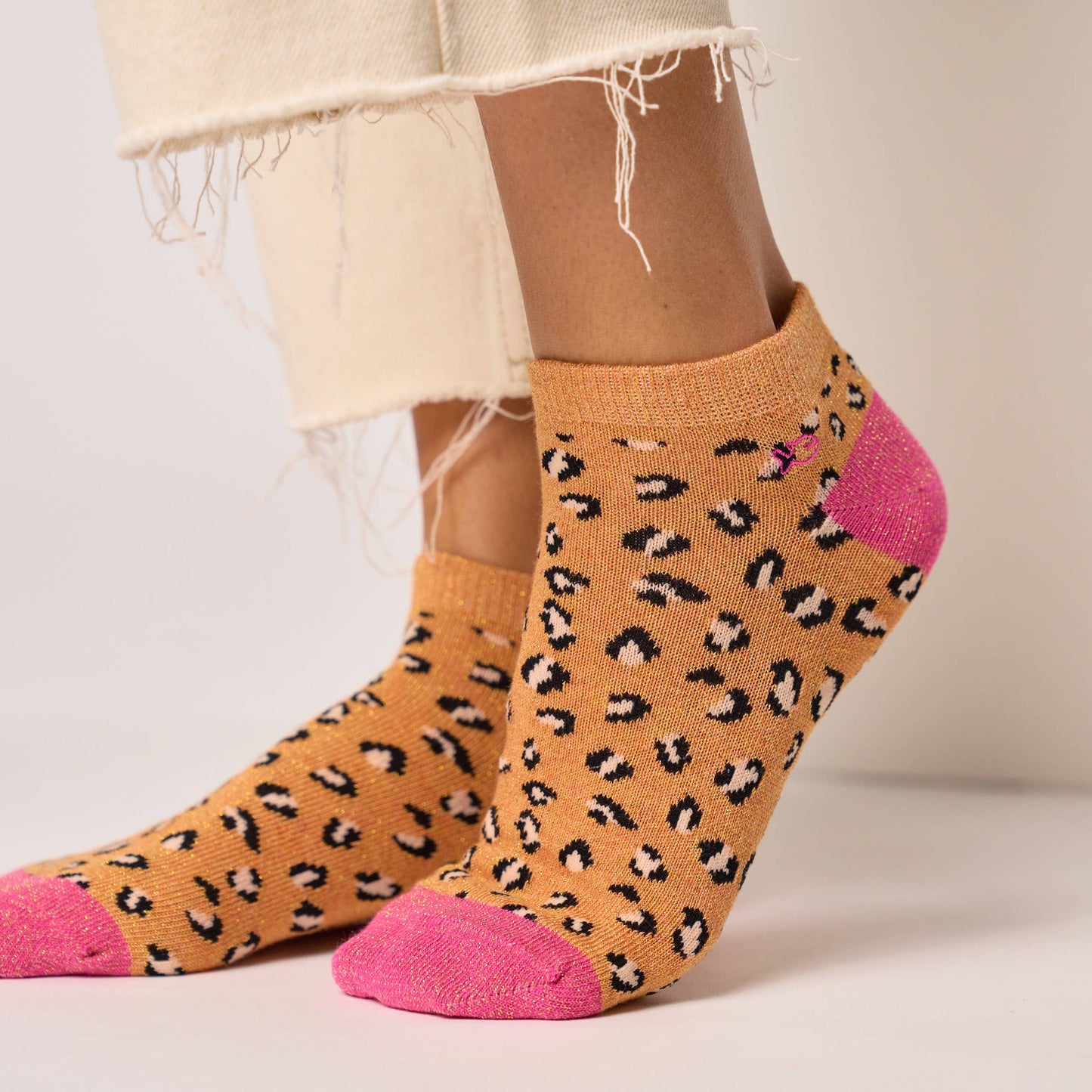 Glitrende Ankelstrømper med Leopardmønster - Orange & Pink Sokker BILLYBELT