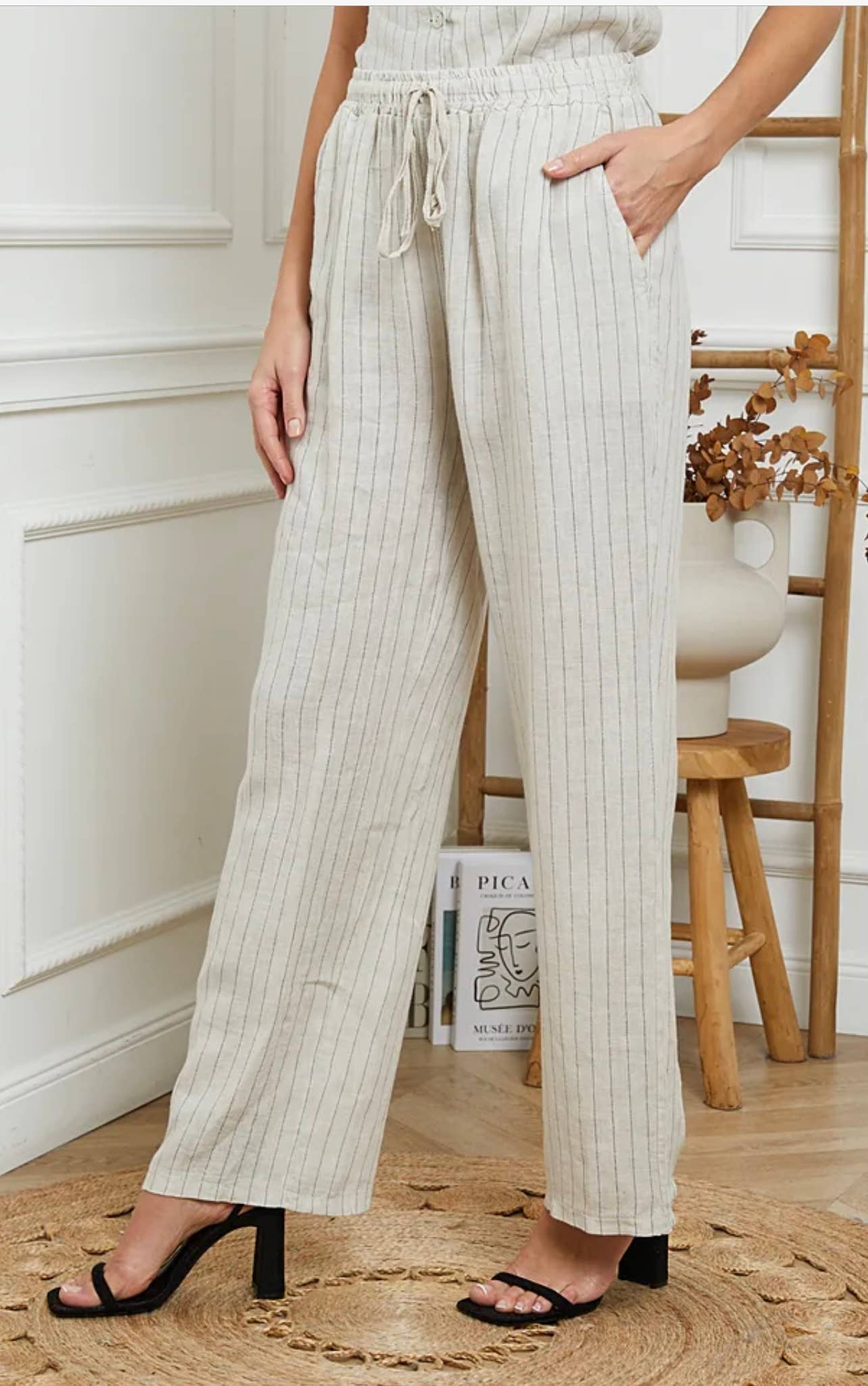 Bukser i 100% Hør Sort Stribet - One Size 38-42 | LÉA & LUC LÉA & LUC