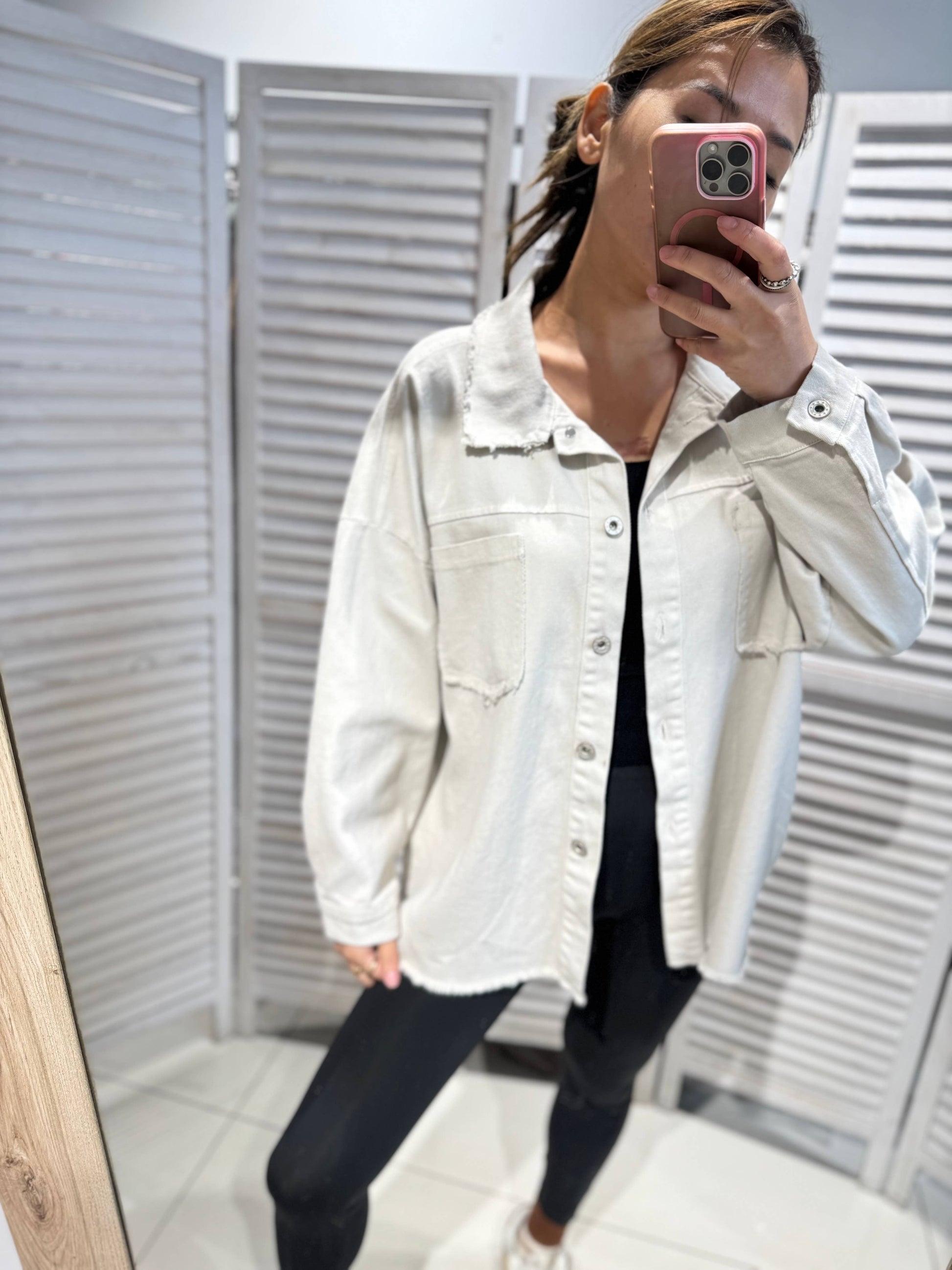 Oversize Jakke med Print Ecru - Blødt Denim | VICTORIA&ISAAC VICTORIA&ISAAC