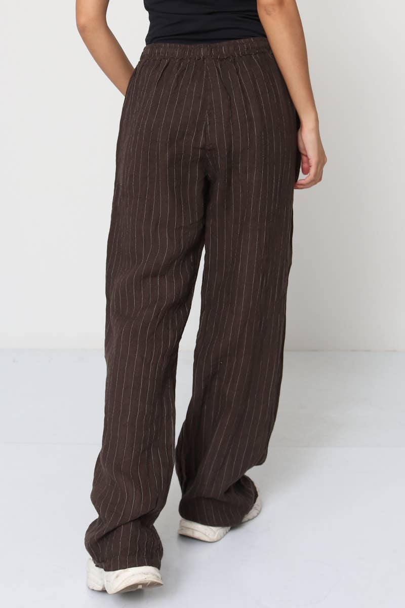 Bukser i 100% Hør Sort Stribet - One Size 38-42 | LÉA & LUC LÉA & LUC