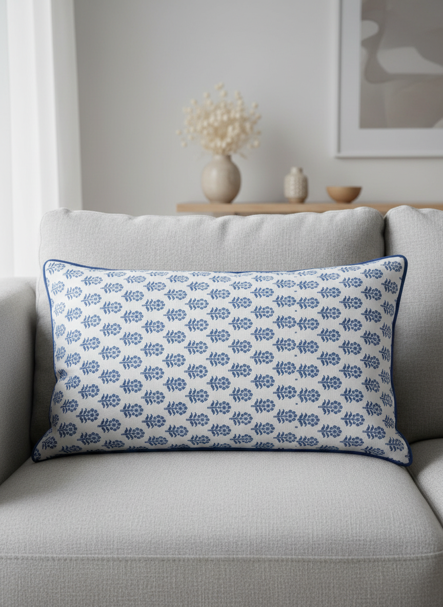 Aflangt pudebetræk blåt