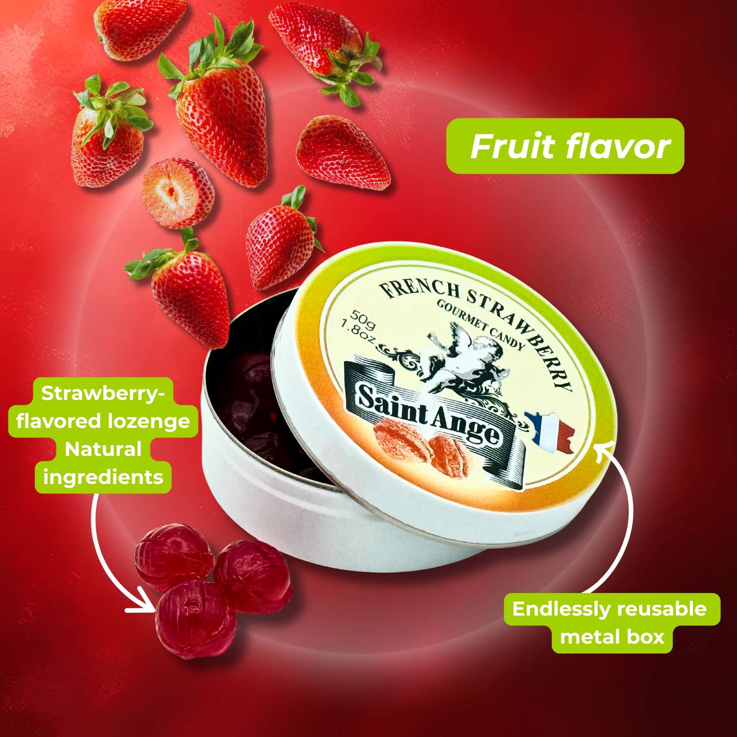 Saint-Ange Jordbærpastiller 50g - Traditionelle Franske Slik Bonbon-France