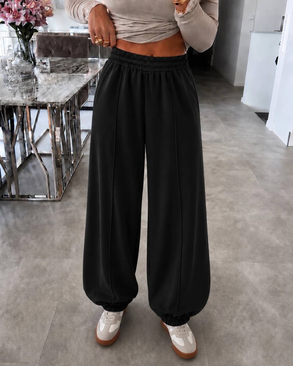 Vide Joggingbukser i Uldlook – One Size S-2XL Tøj ISSYMA Sort One-size 38-44