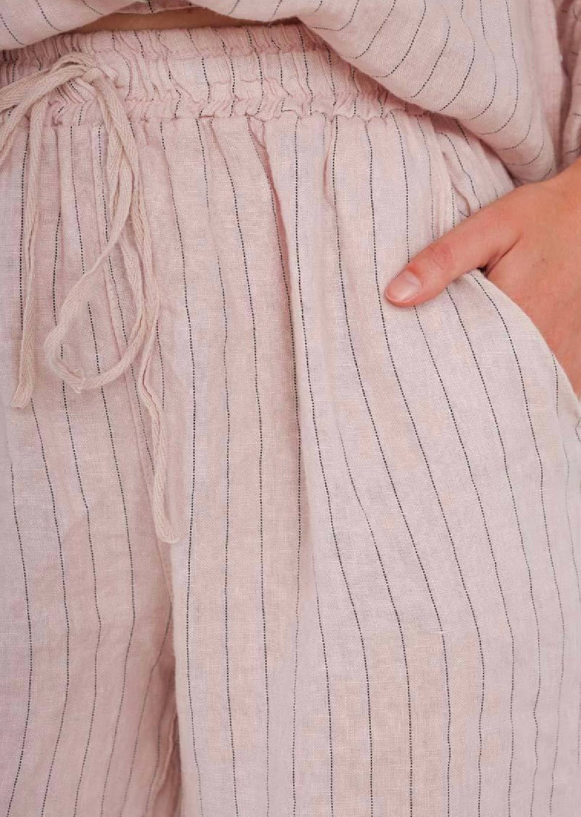 Bukser i 100% Hør Sort Stribet - One Size 38-42 | LÉA & LUC LÉA & LUC