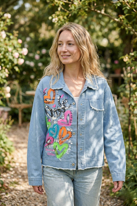 Denimjakke med grafisk print og frynser – Victoria & Isaac VICTORIA&ISAAC