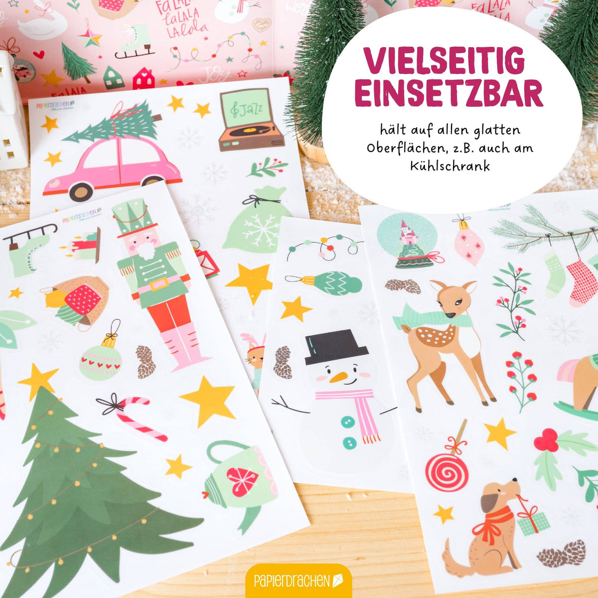 Vinduesklistermærker til jul – Holly Jolly Pink – 6 A4-ark | Papierdrachen Papierdrachen