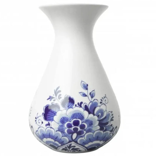 blomstervase cylinderformet hvid med blå blomst