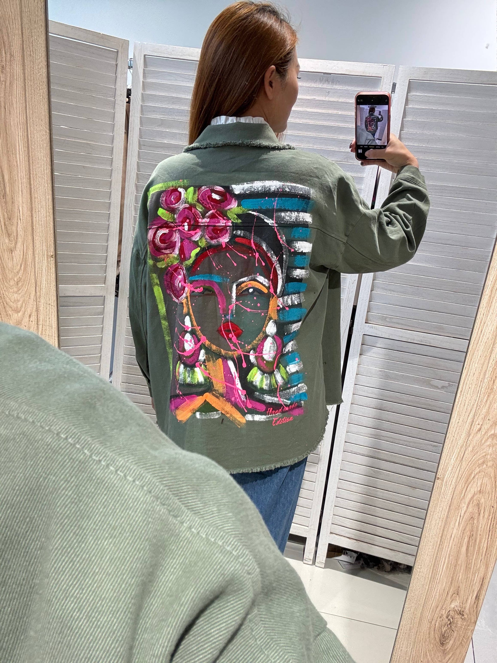 Oversize Jakke med Print Khaki - Blødt Denim | VICTORIA&ISAAC VICTORIA&ISAAC