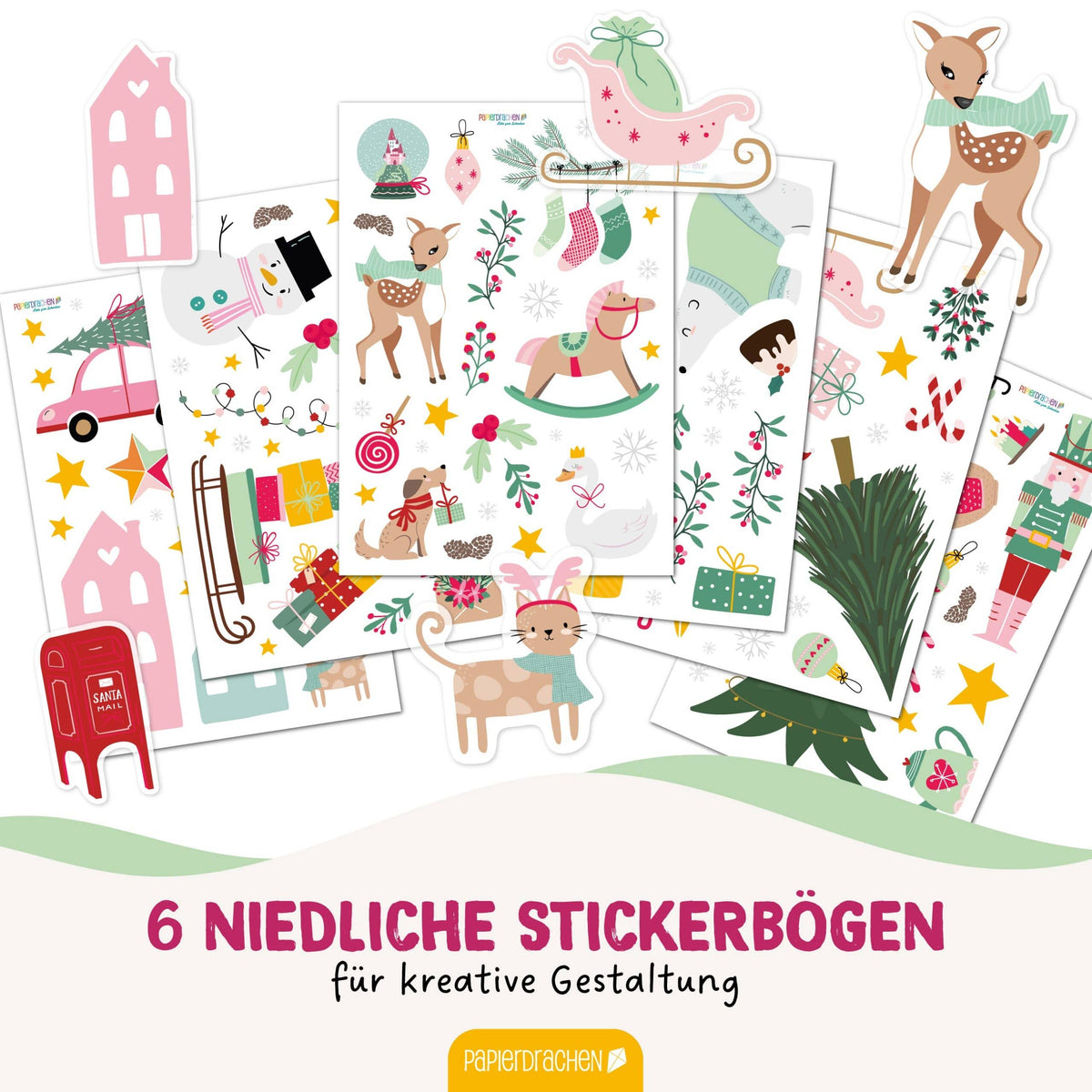 Vinduesklistermærker til jul – Holly Jolly Pink – 6 A4-ark | Papierdrachen Papierdrachen