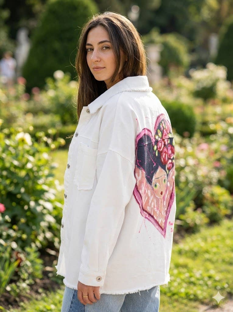 Victoria & Isaac Hvid Denimjakke med Blomsterprint – Limited Edition VICTORIA&ISAAC