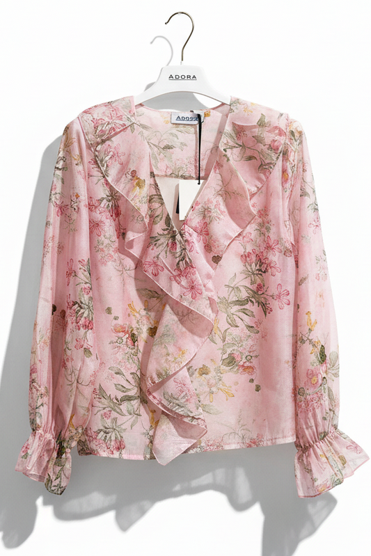 Blomstret Voile Bluse - Puffærmer Bluse ADORA