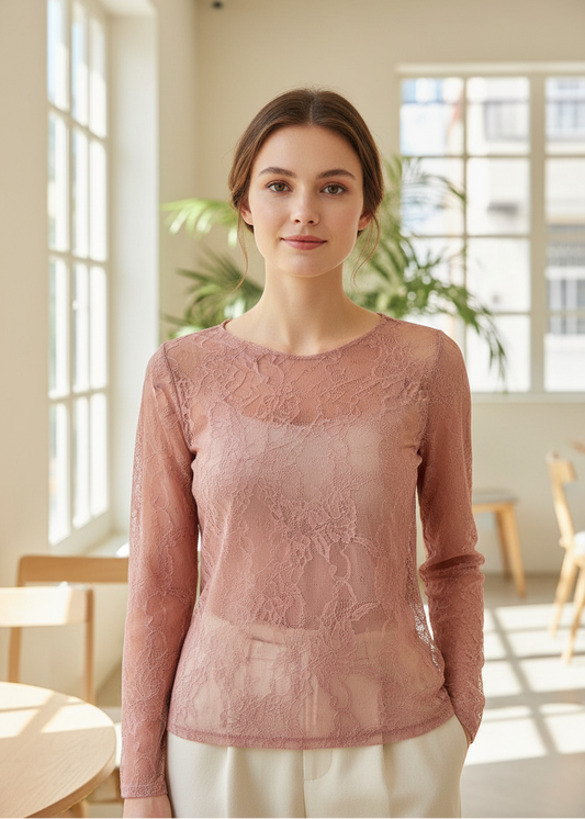 Blonde Mesh Top - Elegant Blondebluse Tøj ADORA rose One-size