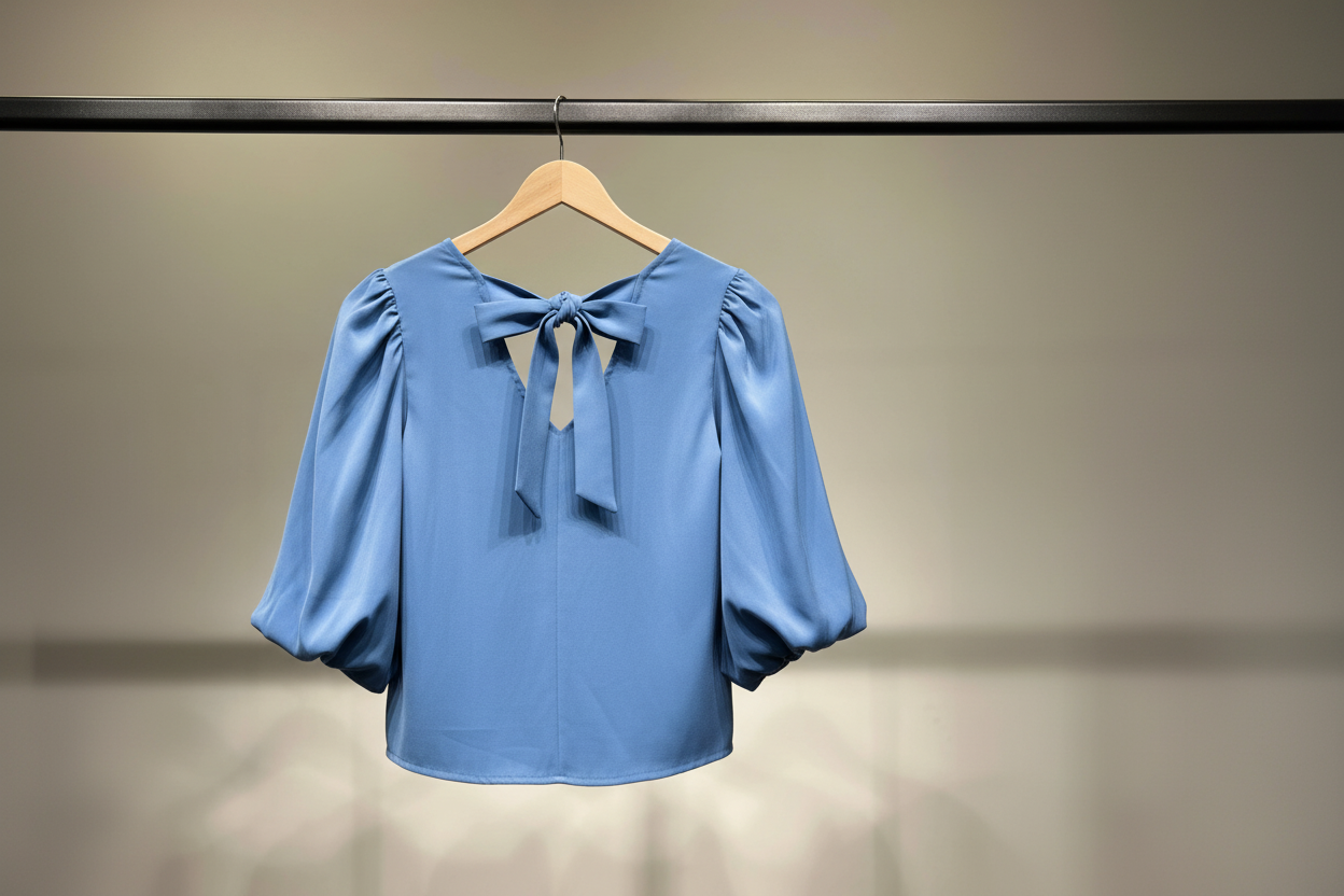 Bluse med Pufærmer og Sløjfe - Vendbar Design - Fås i Flere Farver Bluser L'Emotion