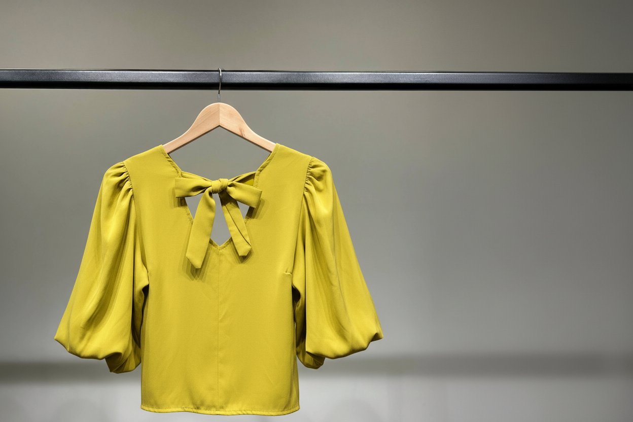 Bluse med Pufærmer og Sløjfe - Vendbar Design - Fås i Flere Farver Bluser L'Emotion