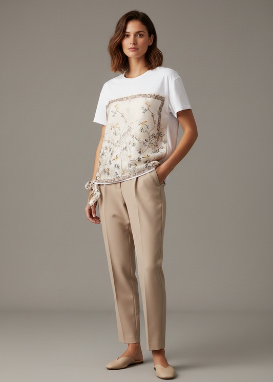 T-shirt i bomuld med blomstret tørklædepanel | Cécile Wang T-shirt Cécile Wang