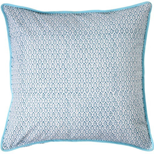 Pudebetræk Bungalow 50x50 cm - Håndtrykt Bomuld Bungalow Turkis små blade