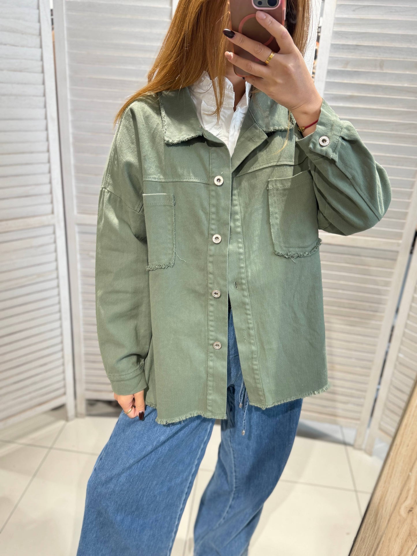 Oversize Jakke med Print Khaki - Blødt Denim | VICTORIA&ISAAC VICTORIA&ISAAC