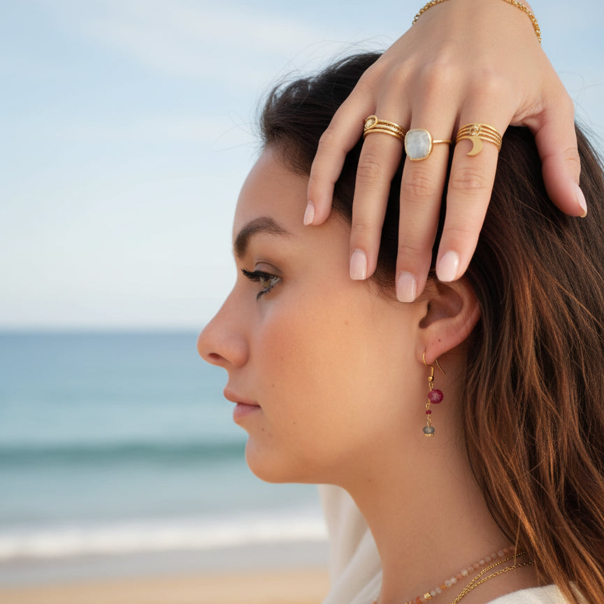 Øreringe Mahita rubellite og labradorit GINANDGER