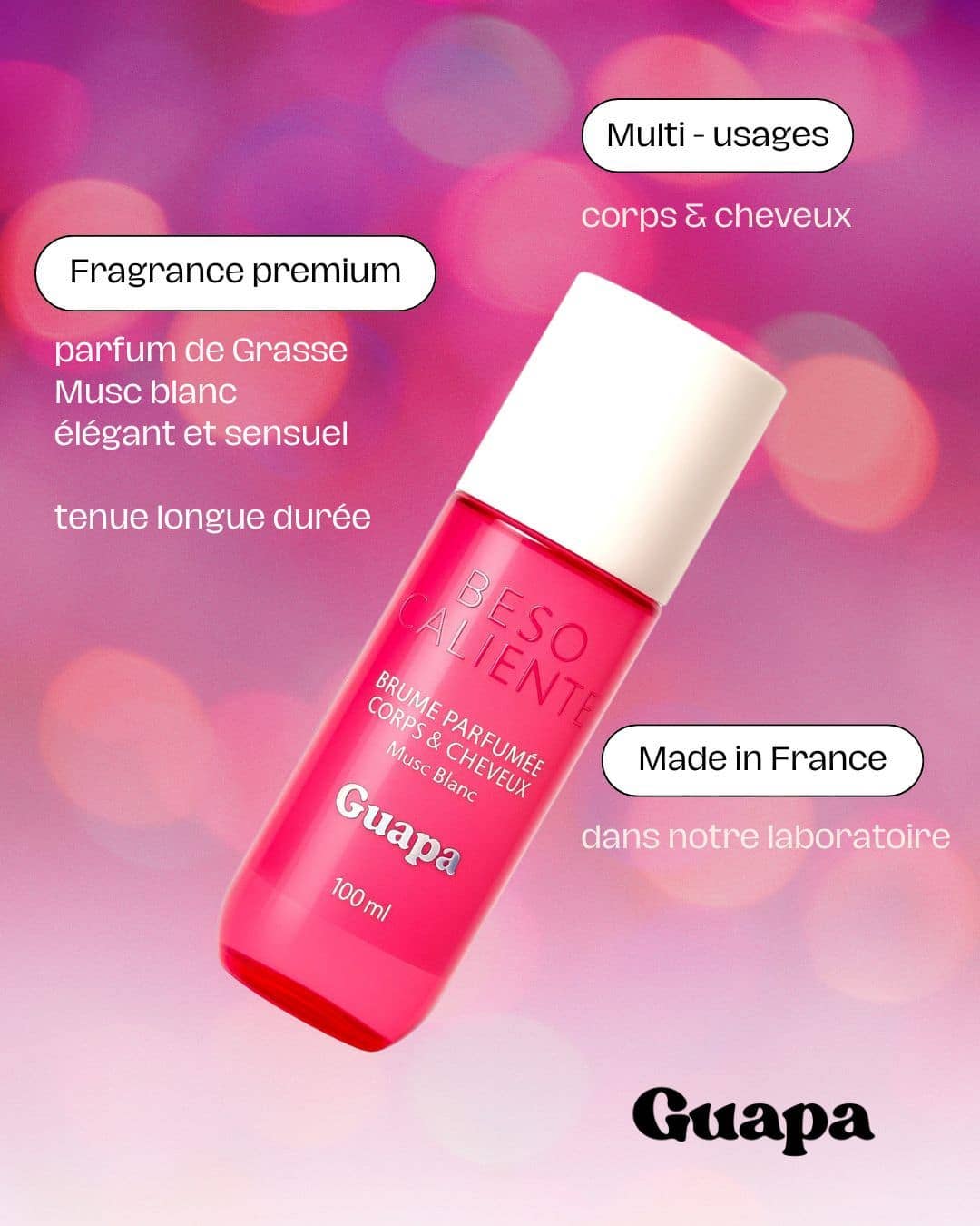 Parfumeret mist til krop og hår – Guapa – Hvid moskus – 100 ml Kropspleje Guapa