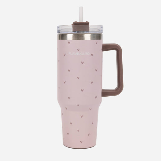 Termoflaske Rustfrit Stål 1,18L Beige med Hjerter - Flamingueo Flamingueo