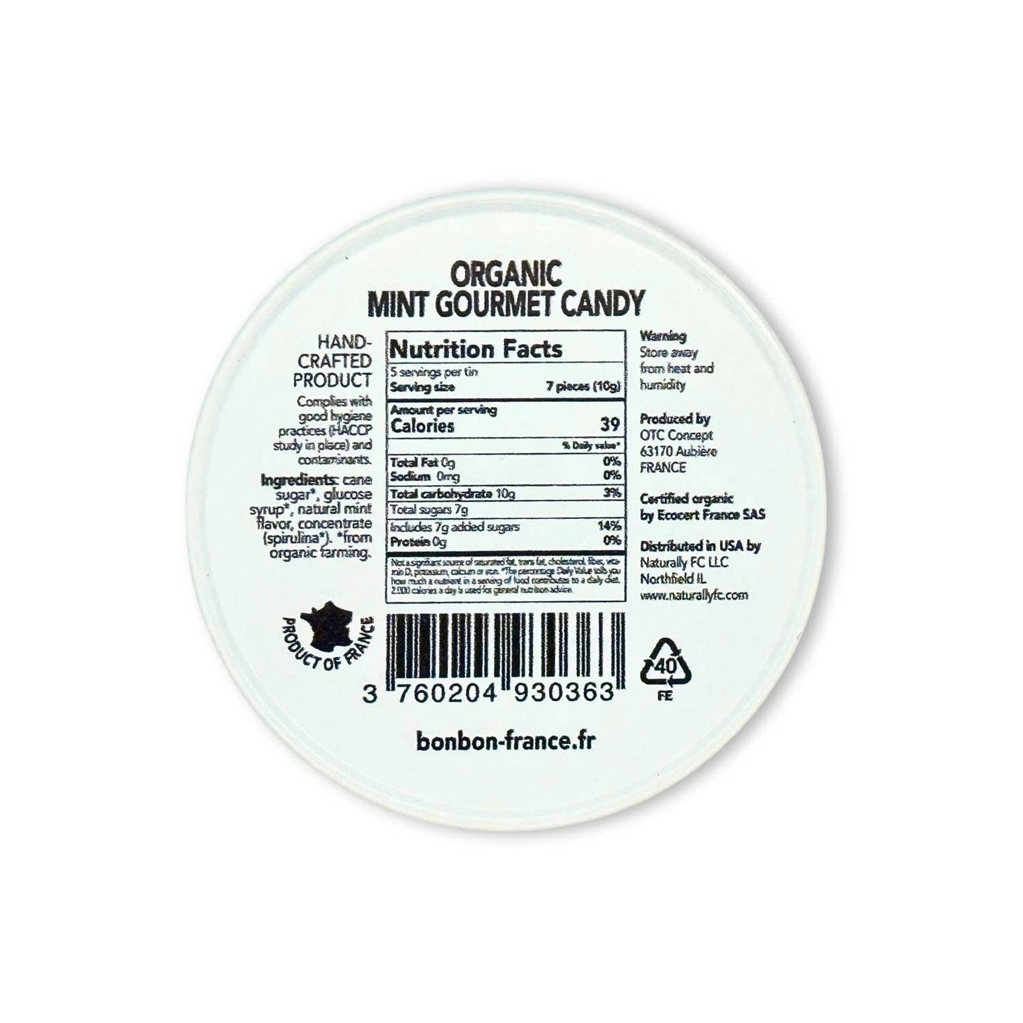 Saint-Ange Økologisk Mynte Pastiller 50g - BIO-Certificerede Franske Slik Bonbon-France