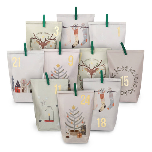 Pakkekalender Poser med smukt print med Grønne Clips Papierdrachen