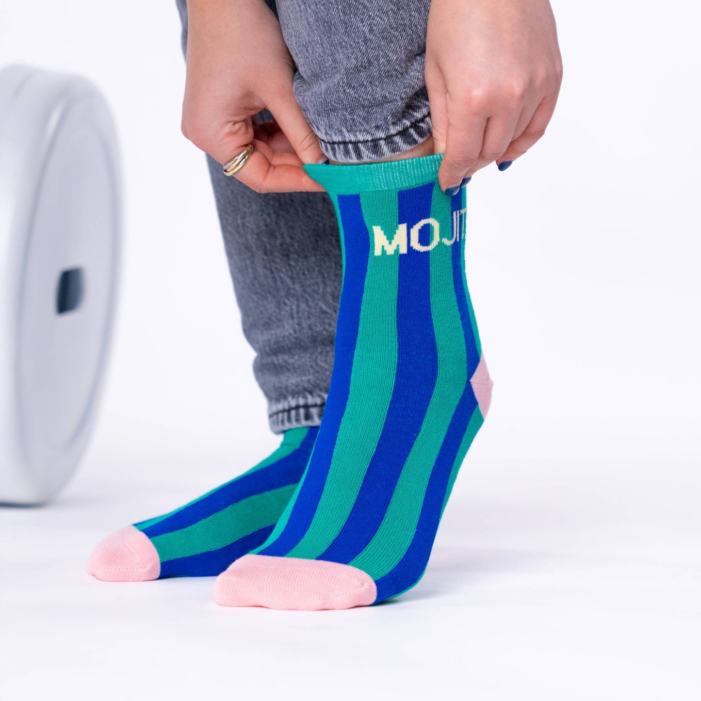 BILLYBELT Stribede Ankelstrømper i Kæmmet Bomuld - Grøn, Blå & Lyserød Mojito BILLYBELT