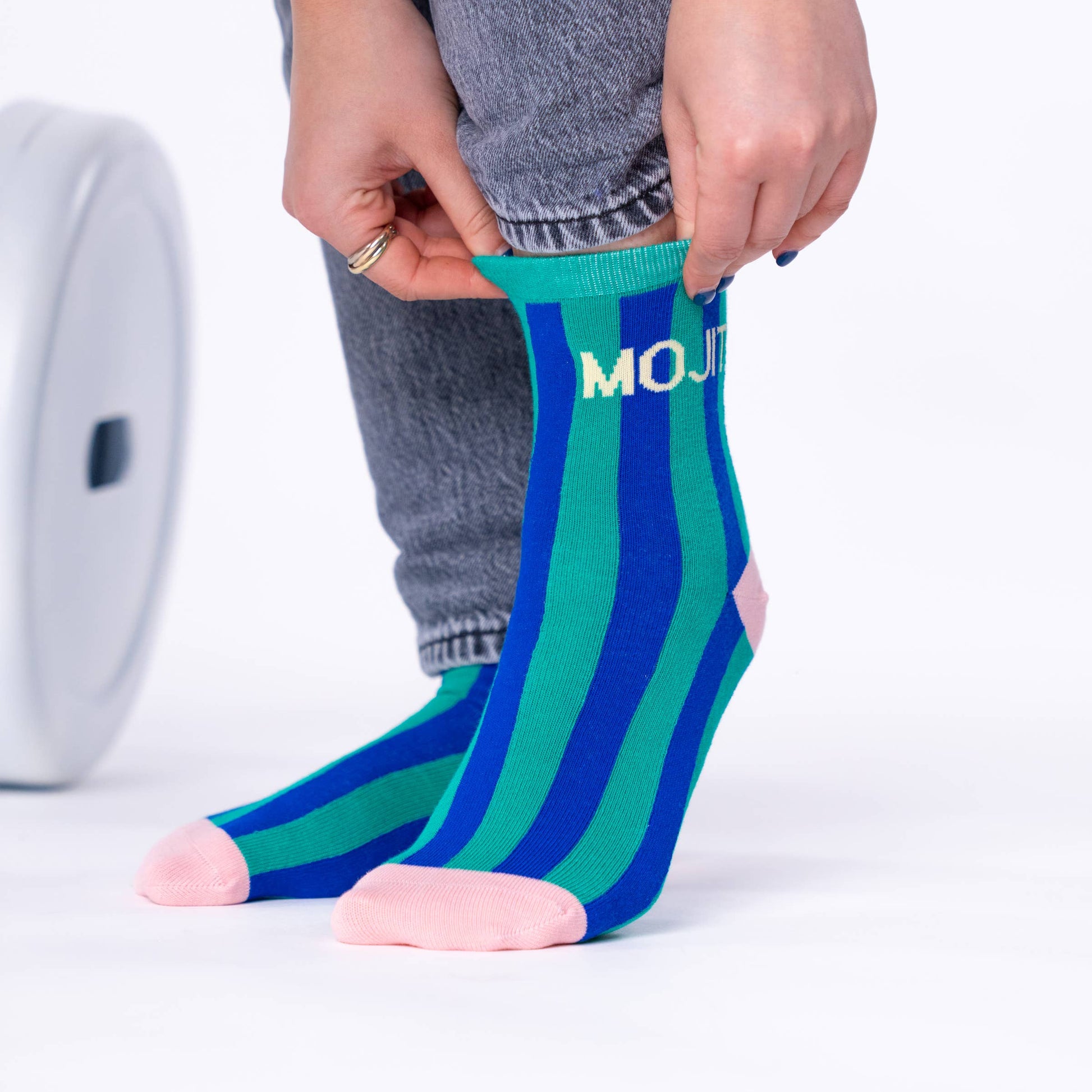 BILLYBELT Stribede Ankelstrømper i Kæmmet Bomuld - Grøn, Blå & Lyserød Mojito BILLYBELT