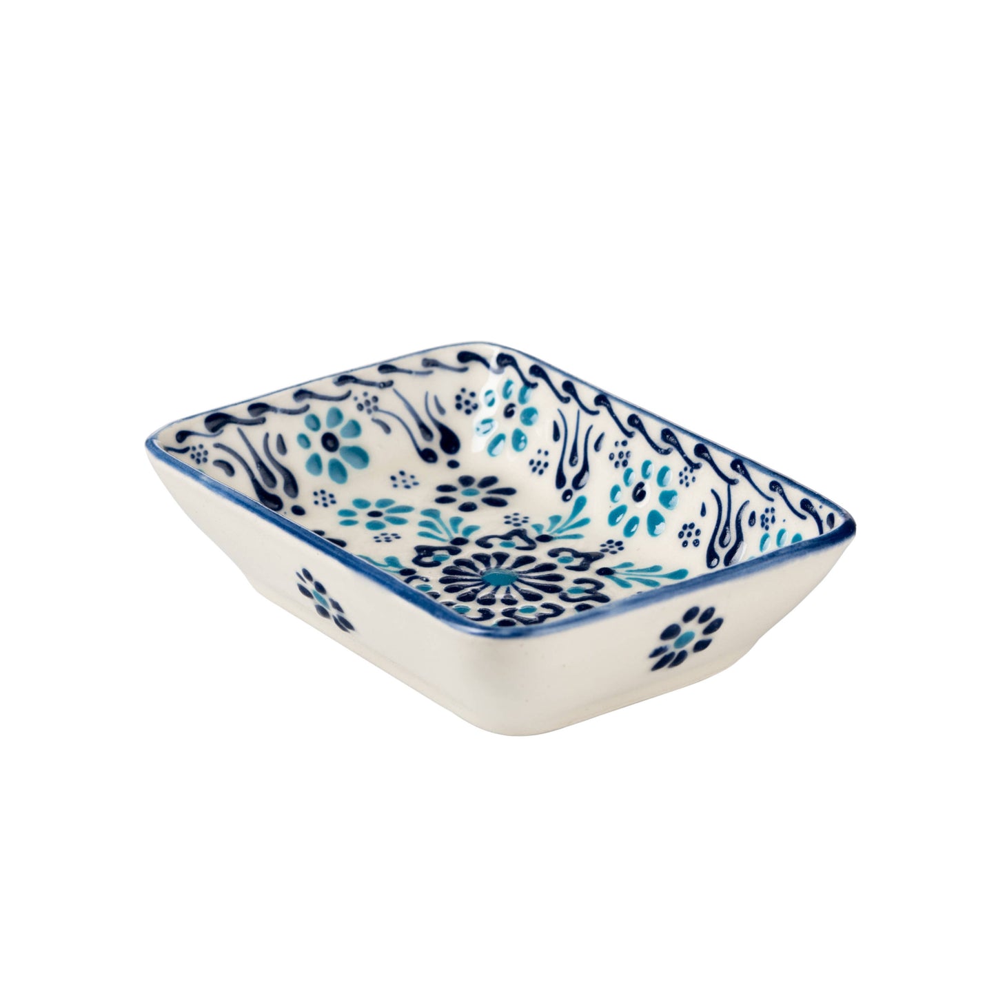 Håndlavet Keramisk Sæbeskåle med Dræn - Farverig Håndmalet Sæbeholder sæbeskål Ottoman SAHIN - hvid/blå