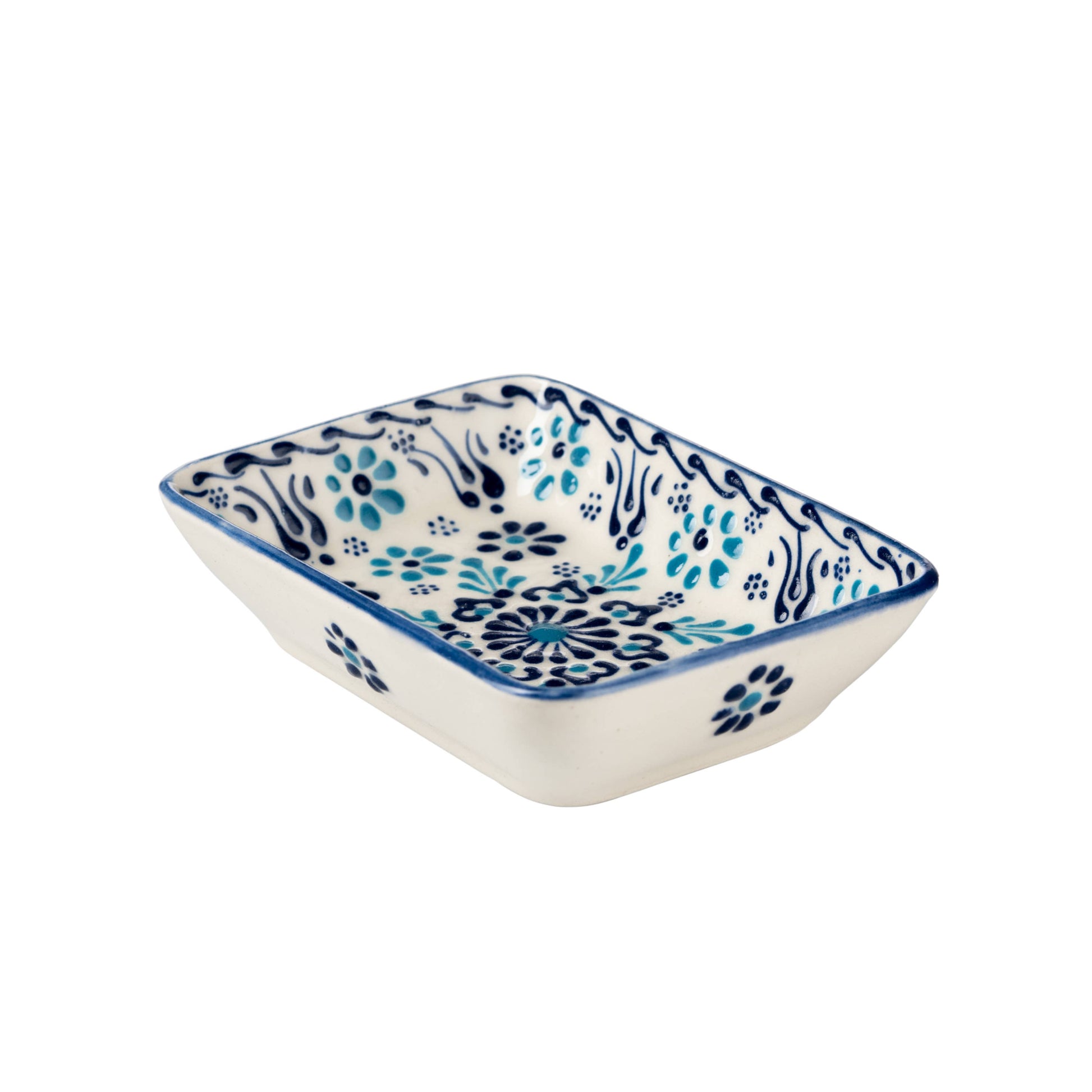 Håndlavet Keramisk Sæbeskåle med Dræn - Farverig Håndmalet Sæbeholder sæbeskål Ottoman SAHIN - hvid/blå