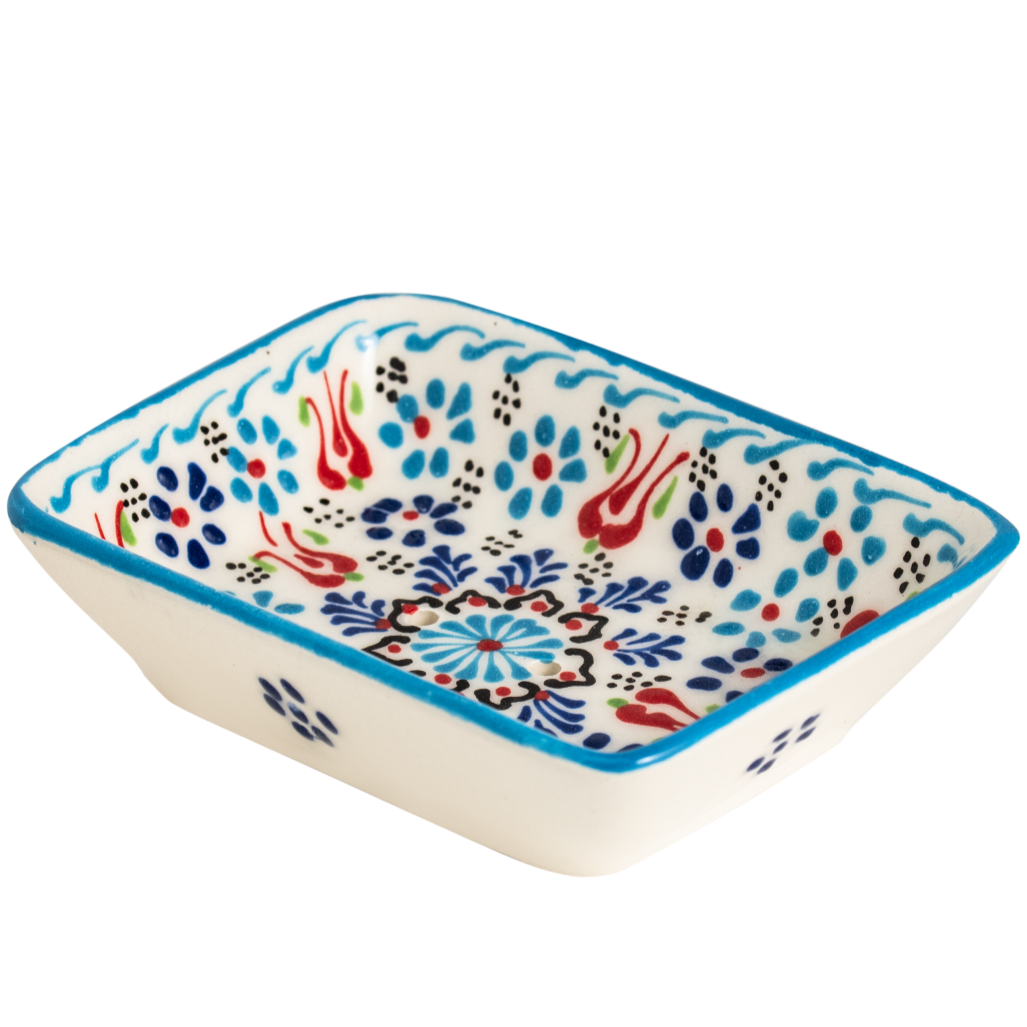 Håndlavet Keramisk Sæbeskåle med Dræn - Farverig Håndmalet Sæbeholder sæbeskål Ottoman