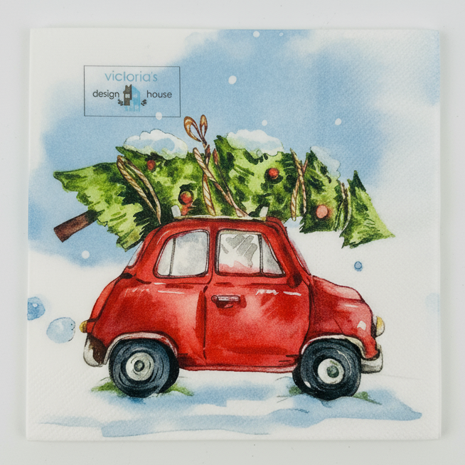 Juleservietter med Rød Bil og Juletræ - 20 stk jule serviet Victoria's design house
