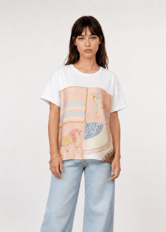 T-shirt i bomuld med påsyet tørklæde | Cécile Wang Cécile Wang