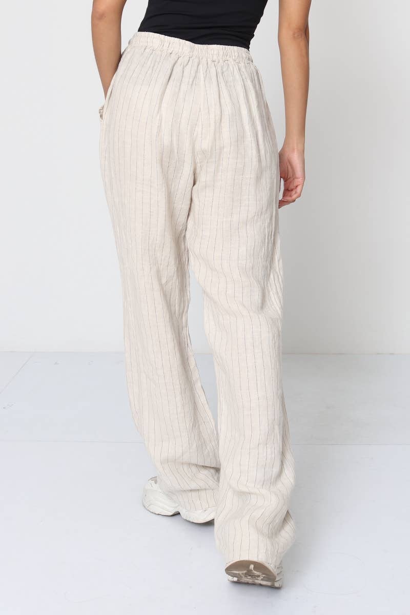 Bukser i 100% Hør Sort Stribet - One Size 38-42 | LÉA & LUC LÉA & LUC