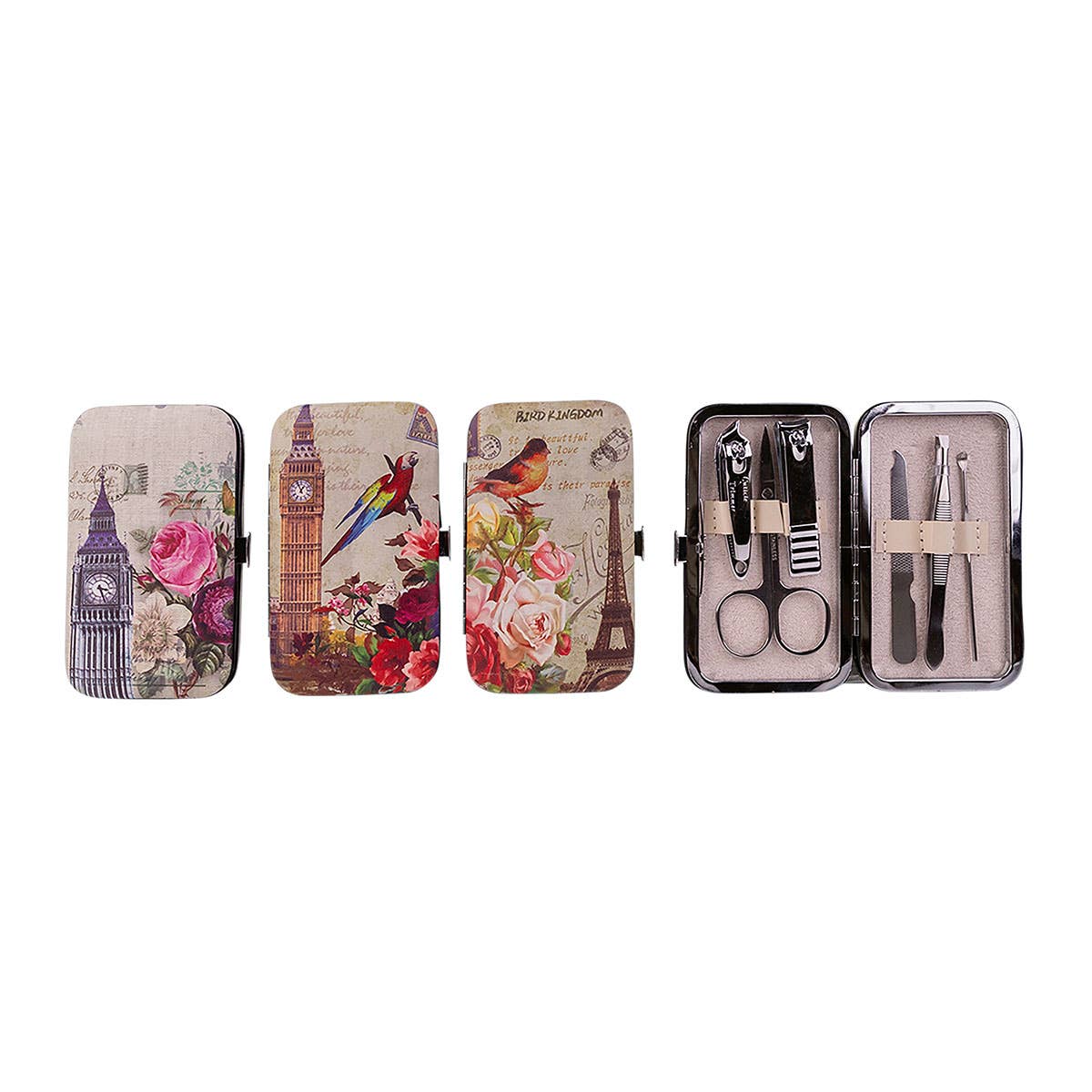 Manicure-sæt i Dekorativ Metalæske – 4 Vintage Motiver Accentra